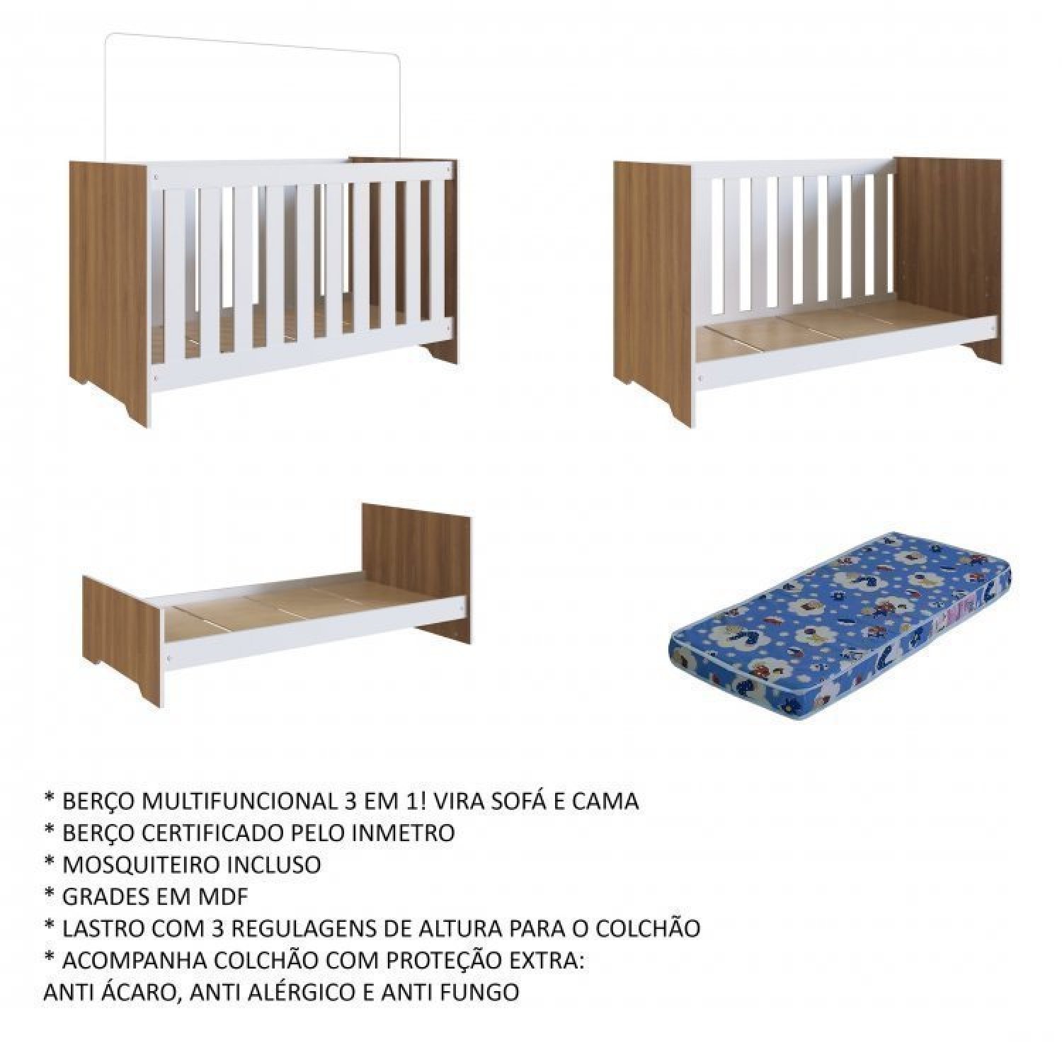 Quarto de Bebê com Guarda-Roupa e Berço 3 em 1 com Colchão  - 7