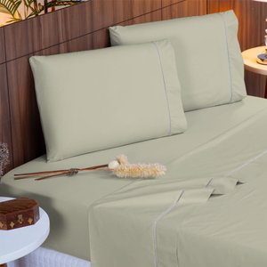 Jogo de Cama King 140 Fios Ponto Palito Caqui Valle Enxovais 4 Peças