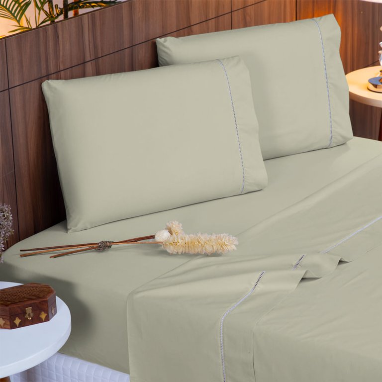 Jogo de Cama King 140 Fios Ponto Palito Caqui Valle Enxovais 4 Peças Jogo de Cama King 140 Fios Ponto Palito Caqui Valle Enxovais 4 Peças