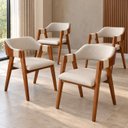 Ver imagem 1 de Kit 4 Poltronas Lux Tecido Linho Marfim Elegante Encosto em Madeira Tauari Trabalho Manual com Corda