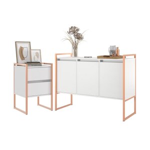 Jogo Gaveteiro e Buffet Industrial Milão - Branco Cobre