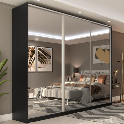 Guarda Roupa Casal com Espelho 3 Portas em BP Belluno