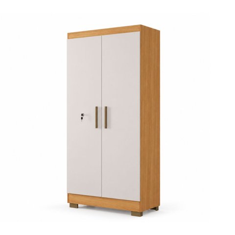 Armário Multiuso Itu 2 Portas Puxador MDF Pés em Madeira:Cinamomo Off White