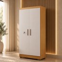Ver imagem 2 de Armário Multiuso Itu 2 Portas Puxador MDF Pés em Madeira:Cinamomo Off White