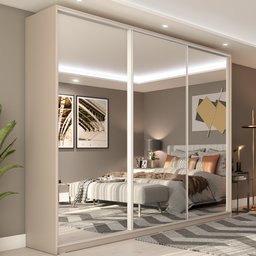 Guarda Roupa Casal com Espelho 3 Portas em BP Belluno - 1 Guarda Roupa Casal com Espelho 3 Portas em BP Belluno - 1