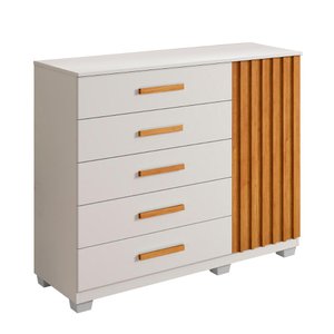 Comoda Paris Quarto com 6 Gavetas e 1 Porta Ripada Branco/cinamomo