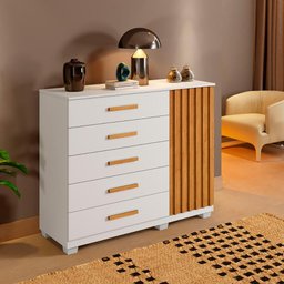 Comoda Paris Quarto com 6 Gavetas e 1 Porta Ripada Branco/cinamomo - 2