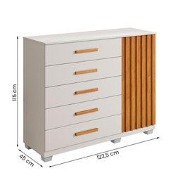 Comoda Paris Quarto com 6 Gavetas e 1 Porta Ripada Branco/cinamomo - 4