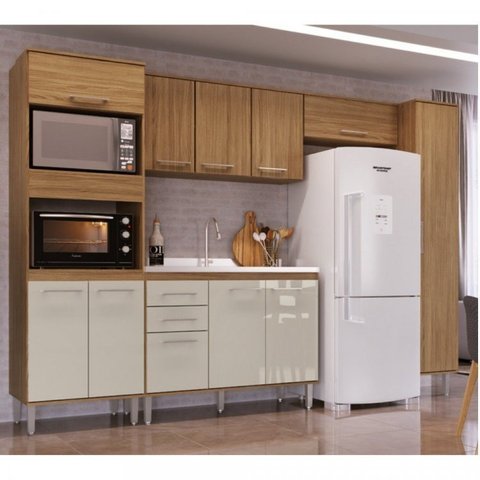 Cozinha Compacta 5 Peças com 1 Balcão, 2 Armários Aéreos e 2 Paneleiros Gaia Deciba 