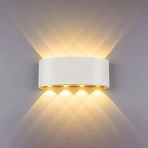 Arandela Luminaria Parede 8W 8 Fachos Iluminaçao Externa Casa Garagem Rua Jardim Muro Luz Led Morna 