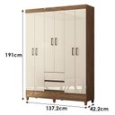 Ver imagem 3 de Guarda Roupa Casal 6 Portas com Pés Fit e Armário Multiuso Fit Jequitibá Off White Acetinado - Santo