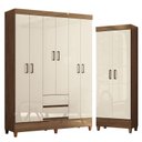 Ver imagem 1 de Guarda Roupa Casal 6 Portas com Pés Fit e Armário Multiuso Fit Jequitibá Off White Acetinado - Santo