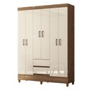 Ver imagem 2 de Guarda Roupa Casal 6 Portas com Pés Fit e Armário Multiuso Fit Jequitibá Off White Acetinado - Santo