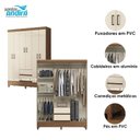 Ver imagem 4 de Guarda Roupa Casal 6 Portas com Pés Fit e Armário Multiuso Fit Jequitibá Off White Acetinado - Santo