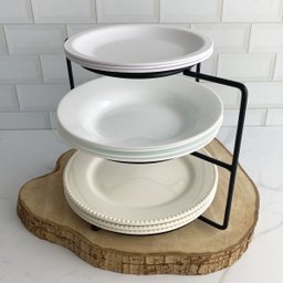 Porta Pratos 3 Níveis Suporte Organizador de Armário de Canto Preto Fosco - 6