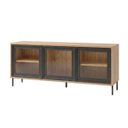 Ver imagem 3 de Rack para TV até 55'' 136cm 3 Portas Vidro Pés Metálicos Mel/Preto BR149