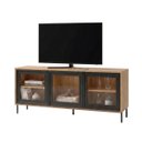 Ver imagem 2 de Rack para TV até 55'' 136cm 3 Portas Vidro Pés Metálicos Mel/Preto BR149