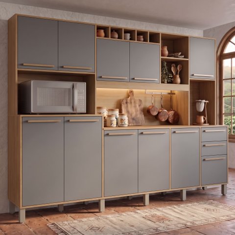Armário de Cozinha 11 Portas 2 Gavetas 218cm com Nichos