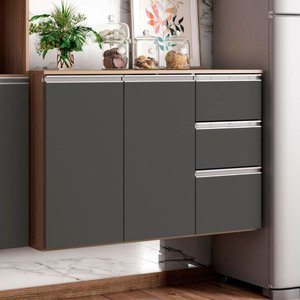Balcão com Tampo 90cm 3 Portas 2 Gavetas Laura Poliman Móveis