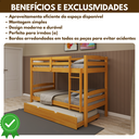 Ver imagem 3 de Treliche Solteiro com Cama Auxiliar de Madeira Maciça Mel com Grade de Proteção e Escada