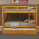 Ver imagem 2 de Treliche Solteiro com Cama Auxiliar de Madeira Maciça Mel com Grade de Proteção e Escada