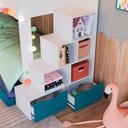 Ver imagem 5 de Beliche Infantil com Escada Estante e 2 Gavetões 143 Cm Cor:branco com Azul Secreto