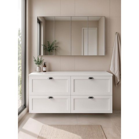 Gabinete para Banheiro com Tampo e Armário 160cm Retro MDF Branco Milano - On Móveis