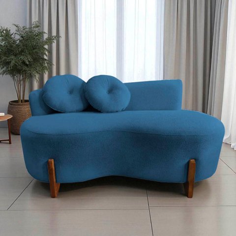 Namoradeira Sofá Feijão Lounge Orgânica Bouclé Azul Marinho