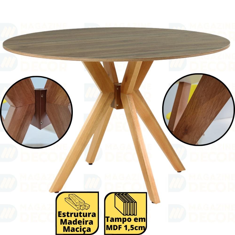 Mesa de Jantar Redonda 120cm Marci em Madeira Maciça e MDF - Natural - 2