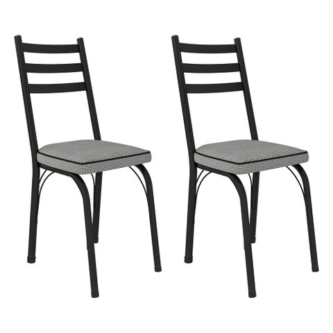 Kit 2 Cadeiras de Cozinha Luisiana Estampado Platina Pés de Ferro Preto - Pallazio