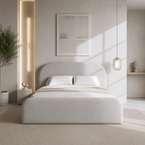 Cama Palazzo Cabeceira Curvada Design Premium Alto Padrão:Boucle Cinza