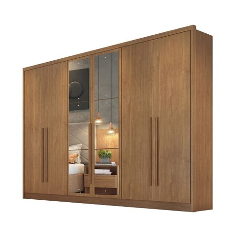 Guarda Roupa 6 Portas 6 Gavetas com Espelho Robust Cumaru