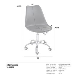 Cadeira com rodízios Tulipa Office Escritório Cinza claro - 5