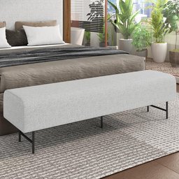 Puff Recamier Decorativo com Pés Industrial 195cm Novara P05 Linho Cinza Claro - Lyam Decor - 2