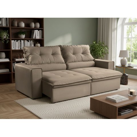 Sofá Luna 4 Lugares Retrátil Reclinável Veludo Luxo 2,00m