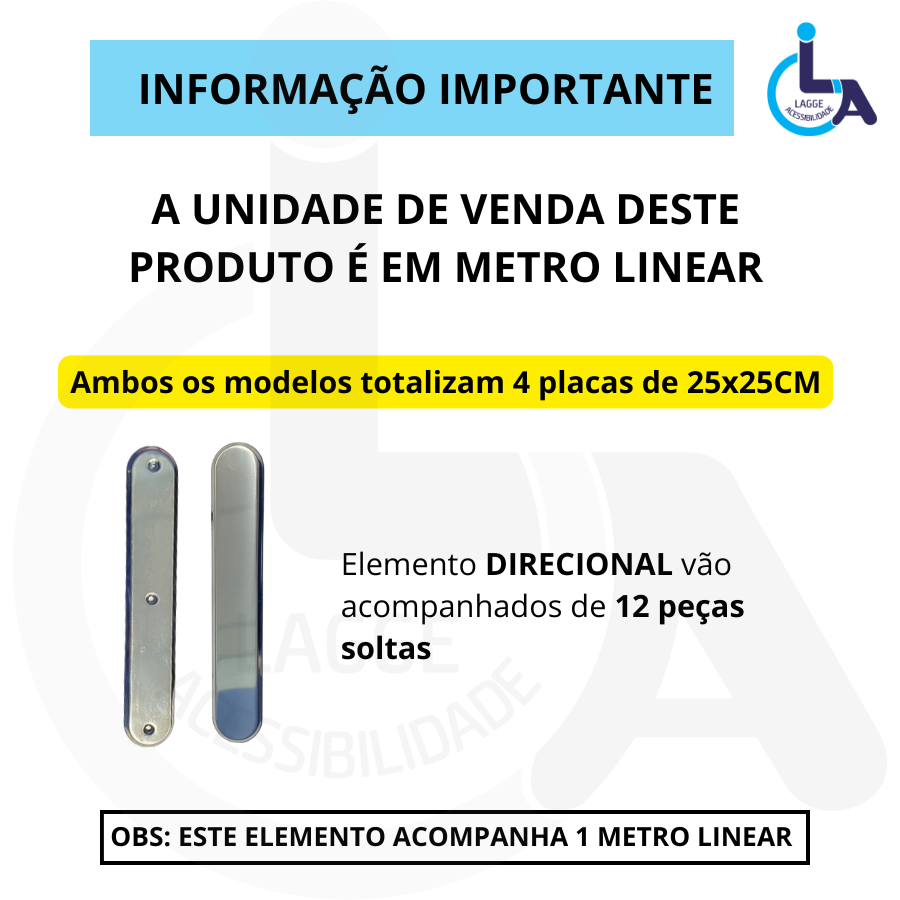 Elemento Tátil Inox Direcional Parafusado Liso - 5