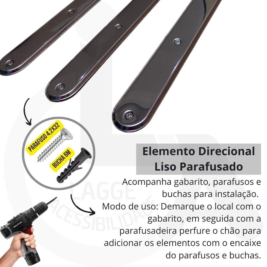 Elemento Tátil Inox Direcional Parafusado Liso - 2