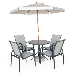 Conjunto 1 Mesa 4 Cadeiras em Alumínio 1 Ombrelone Branco de 2 Metro Graffite e Tela Café com