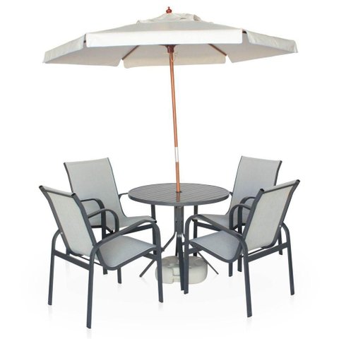 Conjunto 1 Mesa 4 Cadeiras em Alumínio 1 Ombrelone Branco de 2 Metro Graffite e Tela Café com