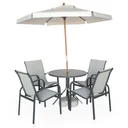 Ver imagem 1 de Conjunto 1 Mesa 4 Cadeiras em Alumínio 1 Ombrelone Branco de 2 Metro Graffite e Tela Café com