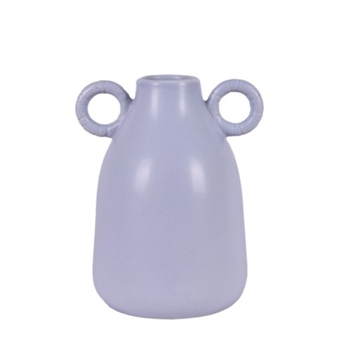Vaso Decorativo Minimalista com Alças 15cm Azul Cerâmica