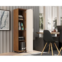 Armário Multifuncional Stella 1 Porta com Chave 3 Prateleiras Freijo/off White - 4