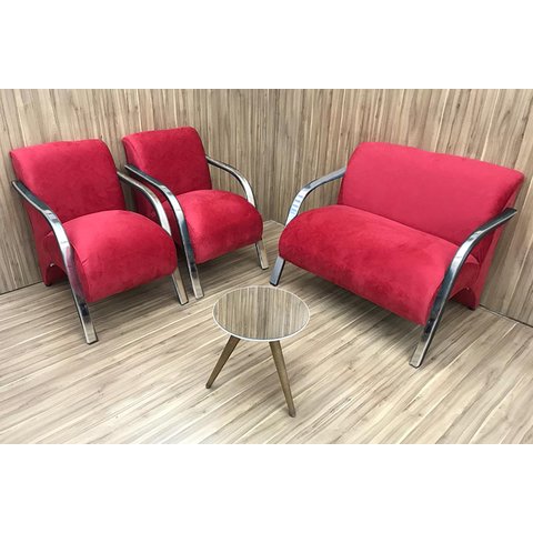 Conjunto Poltronas Braço Aluminio Classic Super Confortável Cor:vermelho