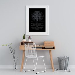 Quadro Oração de São Bento Preto e Branco - 60x48cm:madeira Branca - 1