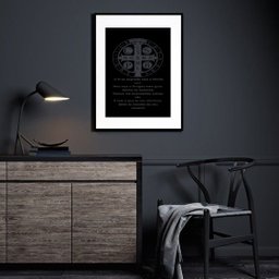 Quadro Oração de São Bento Preto e Branco - 60x48cm:madeira Branca - 2