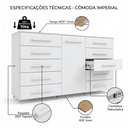 Ver imagem 4 de Cômoda Organizadora Imperial 173cm 10 Gavetas 1 Porta MDP Rodízios Corrediças Telescópicas - Branco