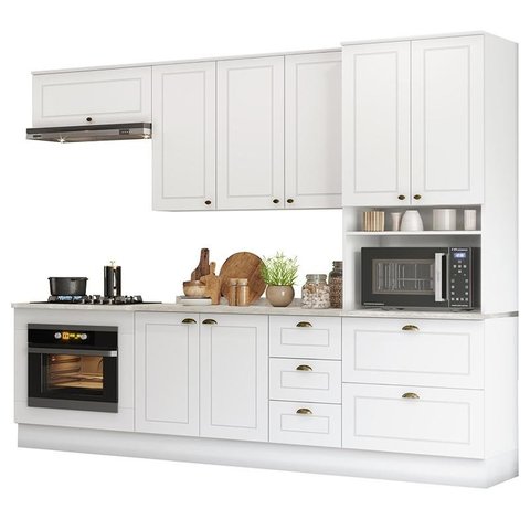 Cozinha Completa Americana 5 Peças com Balcão Forno de Embutir Branco - Móveis Henn