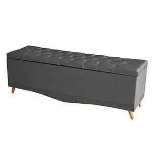 Recamier Calçadeira Baú Barcelona Casal 140 Cm Botão Encapados Pés Palito Suede Grafite do Lar Móvei