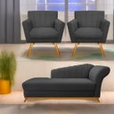 Ver imagem 1 de Kit Diva Recamier Vanessa 160cm Lado Esquerdo e 02 Poltronas Laura Linho - Doce Sonho Móveis RECAMIE