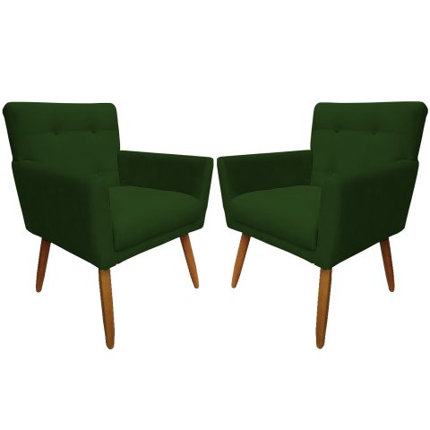 Kit 2 Poltronas Decorativa Onix Suede Verde Pés Madeira Mz Decor